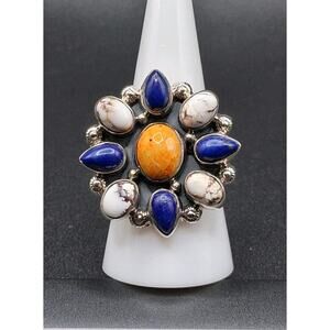 BumblebeeLapisWild Horse Cluster Ring, Adjustable, Sterling Silver, Southwestern